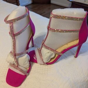 Jessica Simpson Hot Pink Rhinestone T-Strap Heels